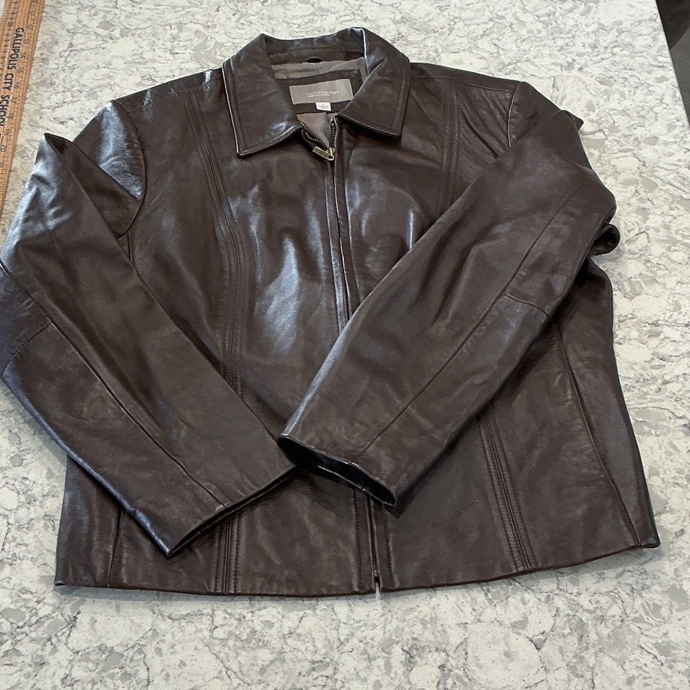 croft & barrow Dark Brown Leather Lambskin Bomber Jacket